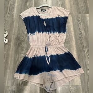 NWOT - Blue and grey silky soft romper with open back a size small